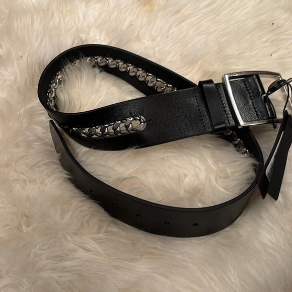 RAG and BONE JUMBO BLACK GENUINE BOYFRIEND BELT W/ SILVER CHAIN DETAIL - Picture 3 of 6